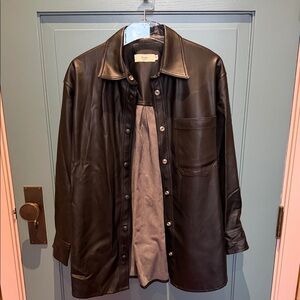 Frankie Shop Black Faux Leather Shirt Jacket
